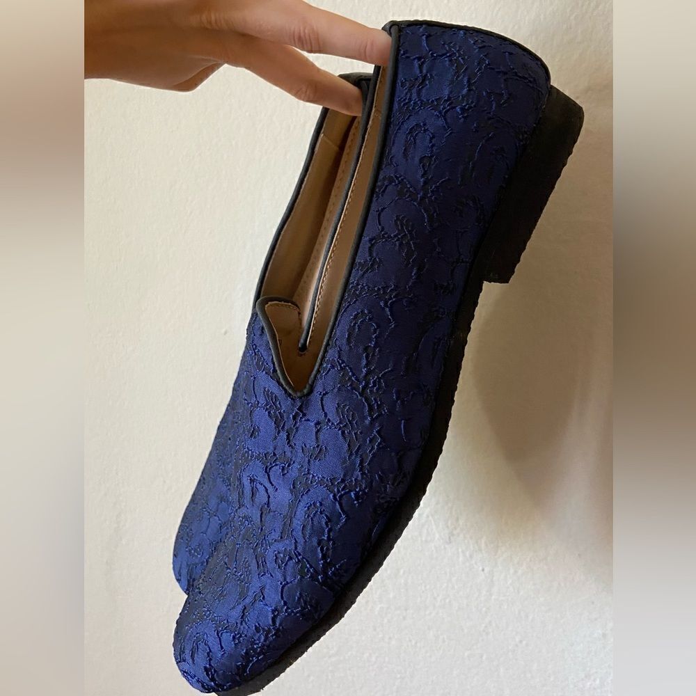 Royal Self Embroidered Blue Shode Loafer Style Juti Size 9 - Picture 9 of 11